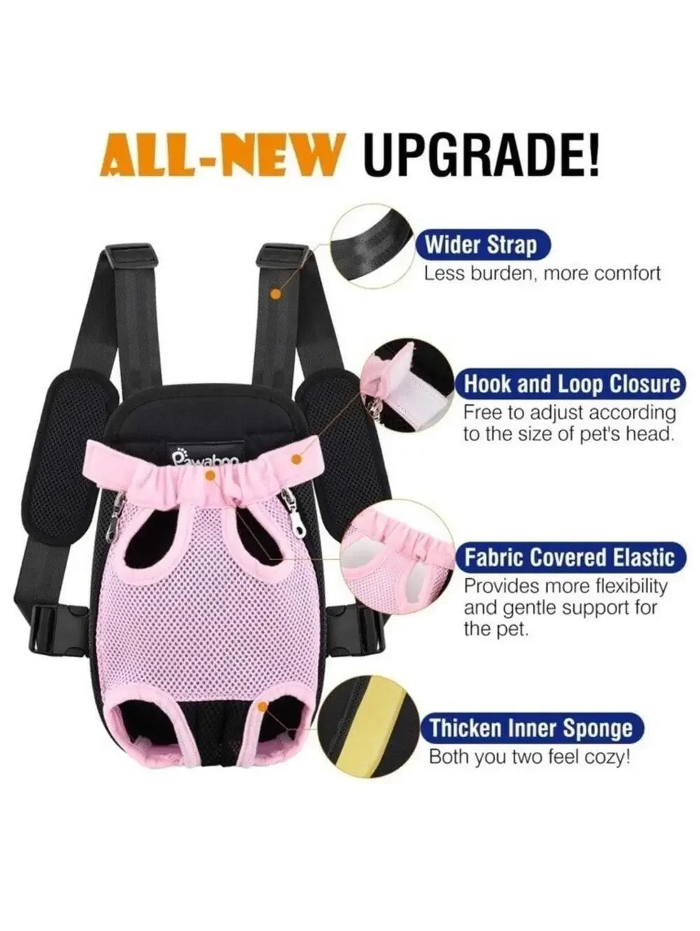 Pawaboo Pet Carrier Backpack Adjustable for Pets/Cat/Dog Bag, Black Pink MEDIUM
